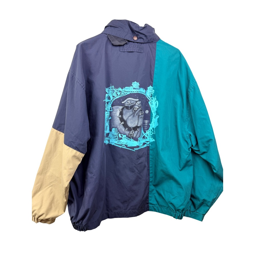 Salmon River Traders Mens 1X Big Colorblock Bulldog Windbreaker Jacket Navy Teal